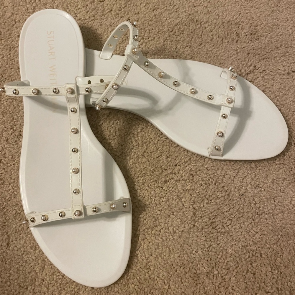 Stuart Weitzman Mellie Pearly Stud Jelly Sandal White 11